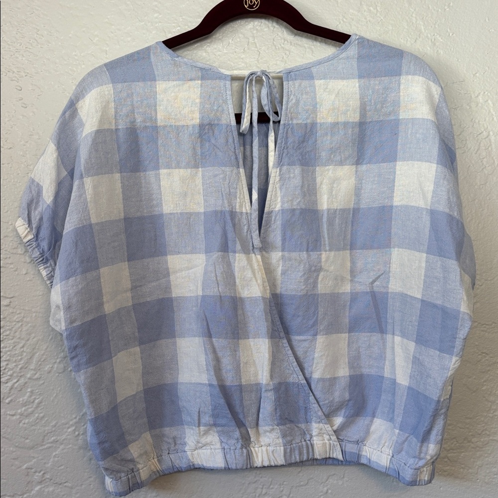 Madewell Light Blue and White Gingham Plaid Short Sleeve Open Back Top M - Picture 8 of 8